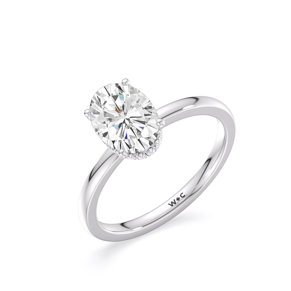 Modern Fine Line High Hidden Halo Solitaire Ring with Oval Cut Diamond in 14KT Platinum view 4
