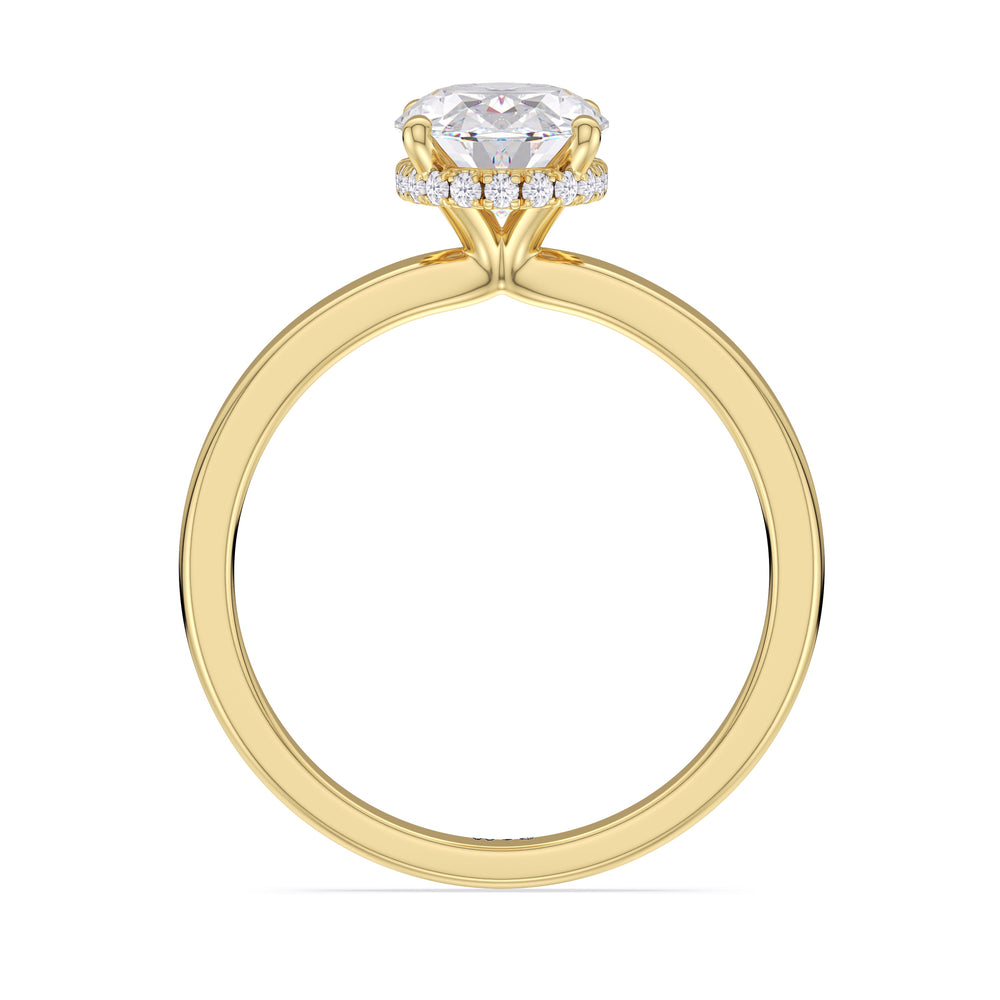 Modern Fine Line High Hidden Halo Solitaire Ring with Oval Cut Diamond in 14KT Yellow Gold view 3
