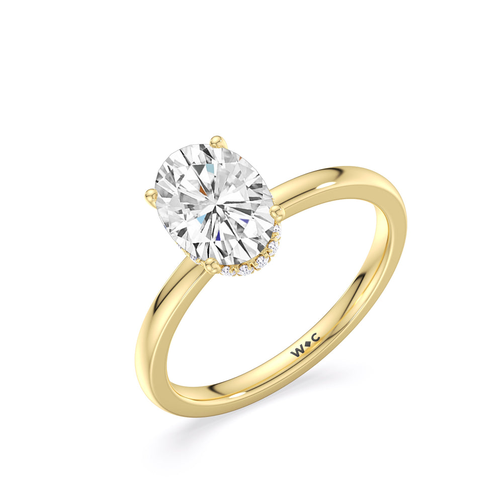 Modern Fine Line High Hidden Halo Solitaire Ring with Oval Cut Diamond in 14KT Yellow Gold view 4
