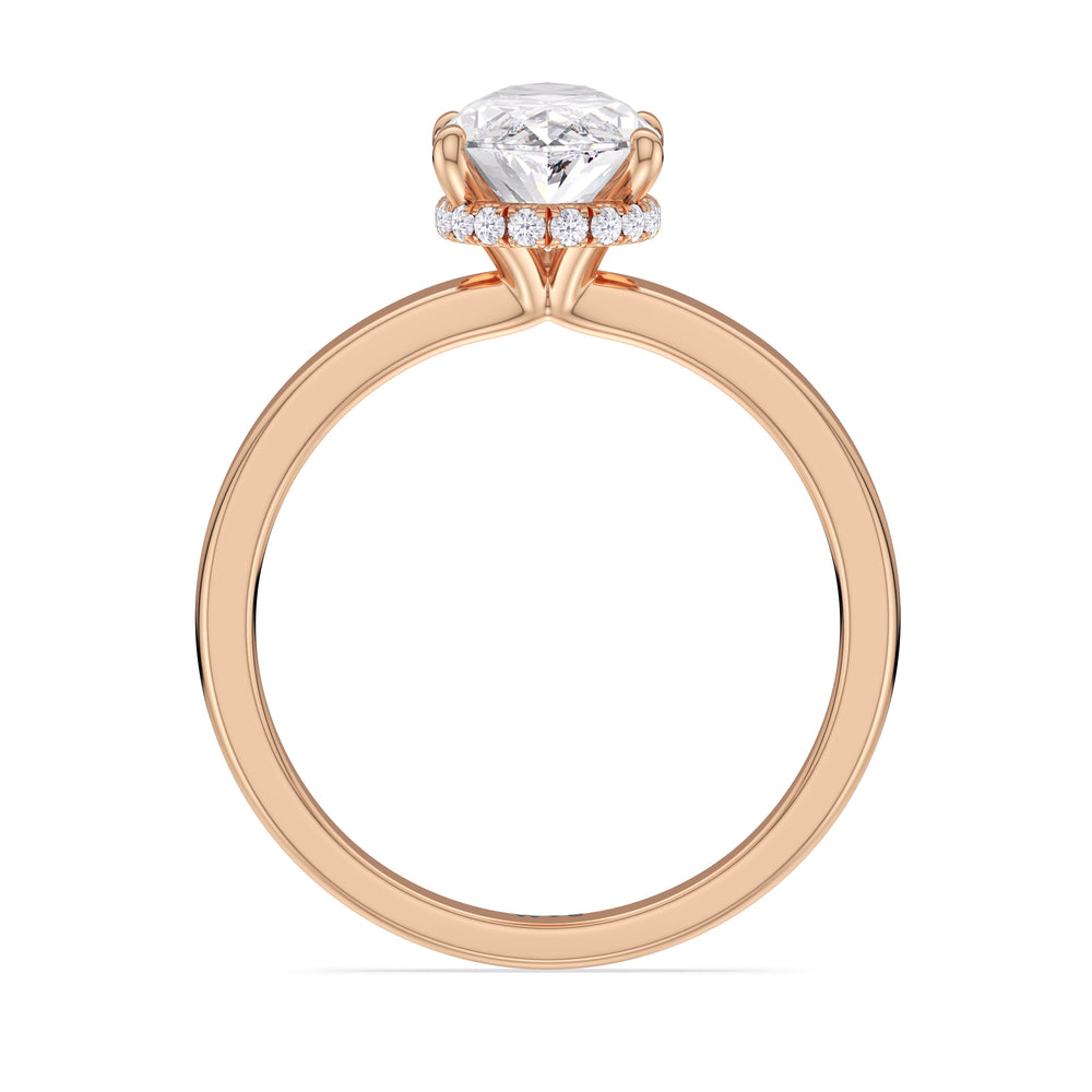 Modern Fine Line High Hidden Halo Solitaire Ring with Pear Cut Diamond in 14KT Rose Gold view 2
