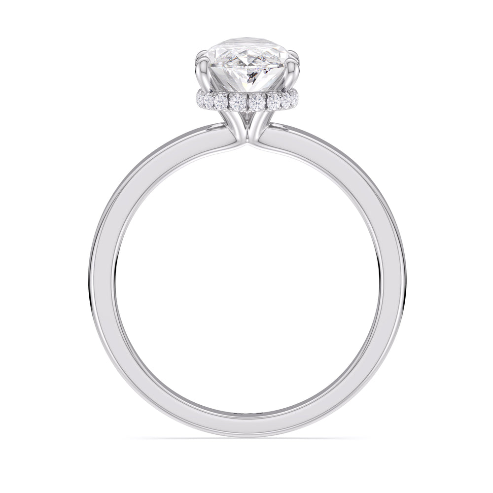 Modern Fine Line High Hidden Halo Solitaire Ring with Pear Cut Diamond in 14KT Platinum view 2

