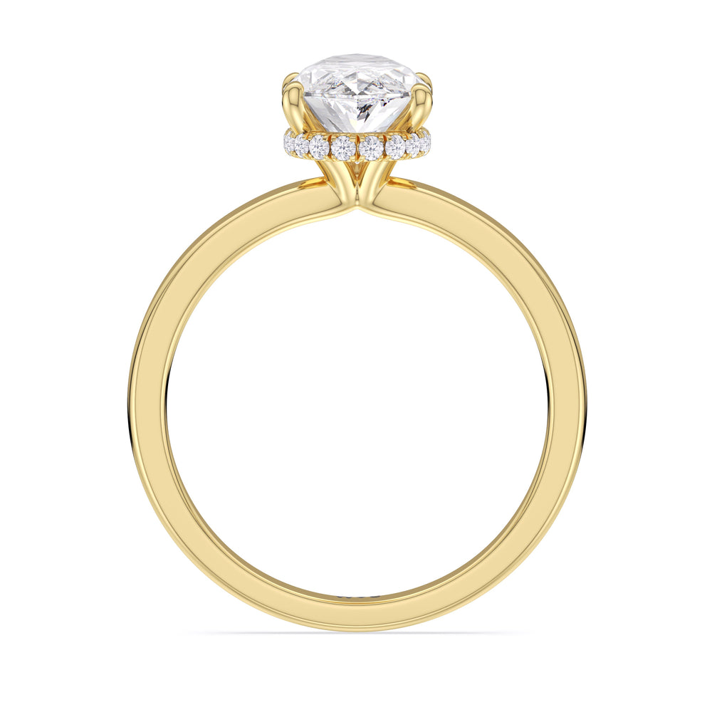 Modern Fine Line High Hidden Halo Solitaire Ring with Pear Cut Diamond in 14KT Yellow Gold view 2
