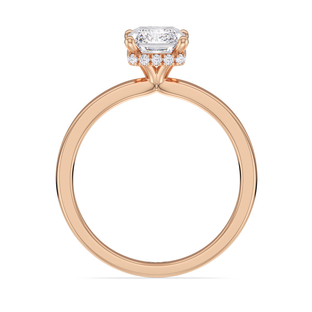 Modern Fine Line High Hidden Halo Solitaire Ring with Radiant Cut Diamond in 14KT Rose Gold view 2
