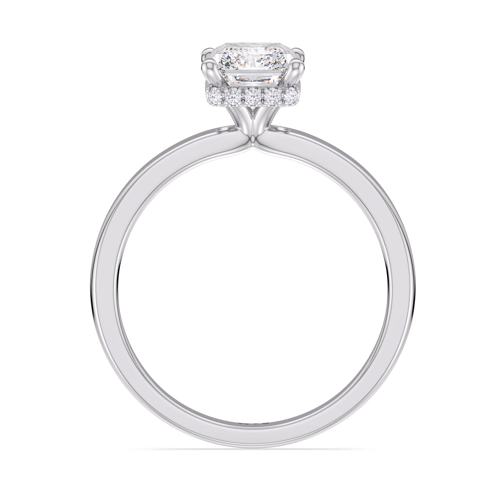 Modern Fine Line High Hidden Halo Solitaire Ring with Radiant Cut Diamond in 14KT Platinum view 2
