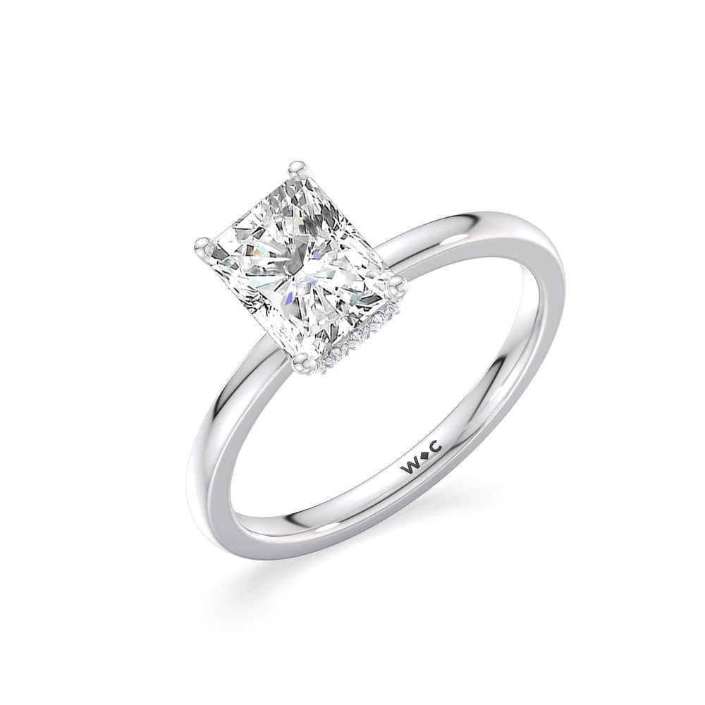 Modern Fine Line High Hidden Halo Solitaire Ring with Radiant Cut Diamond in 14KT Platinum view 3
