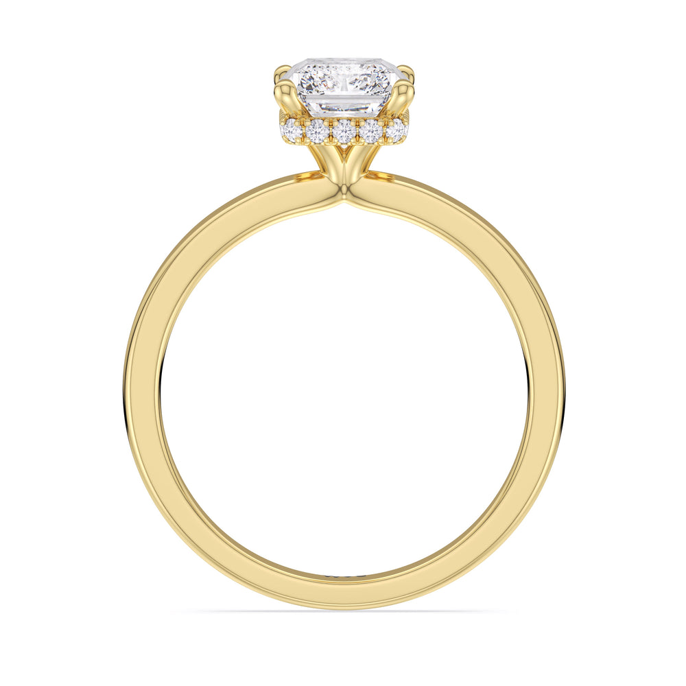 Modern Fine Line High Hidden Halo Solitaire Ring with Radiant Cut Diamond in 14KT Yellow Gold view 2
