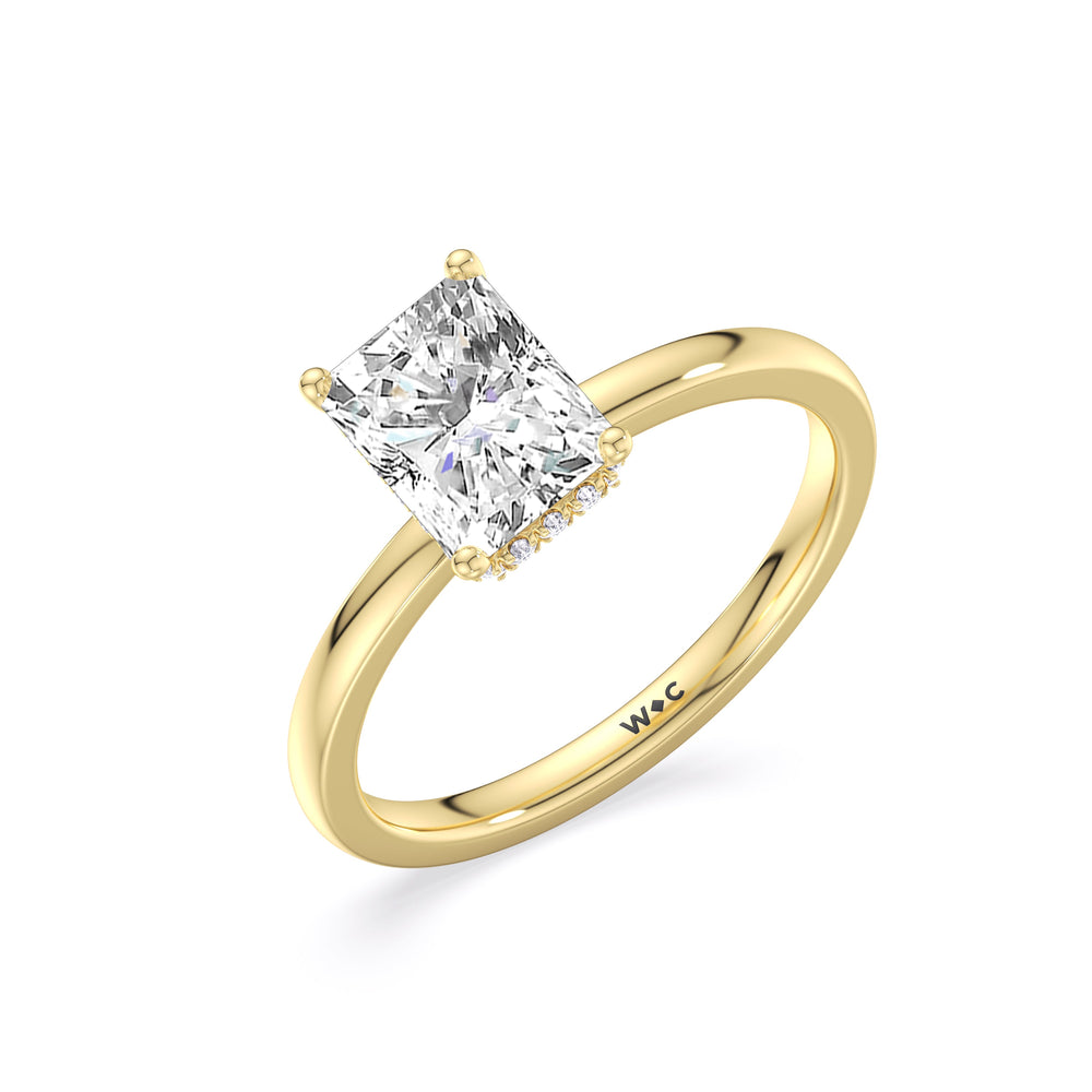 Modern Fine Line High Hidden Halo Solitaire Ring with Radiant Cut Diamond in 14KT Yellow Gold view 3
