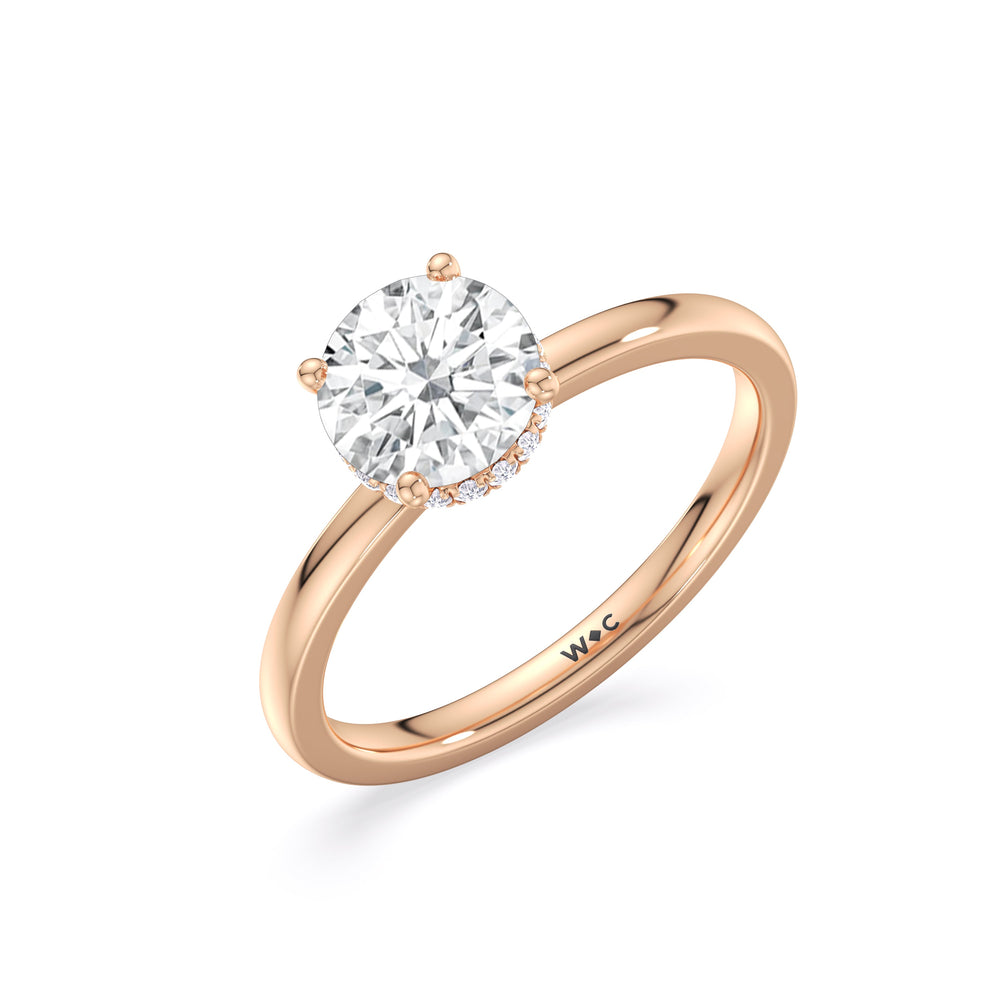 Modern Fine Line High Hidden Halo Solitaire Ring with Round Cut Diamond in 14KT Rose Gold view 4
