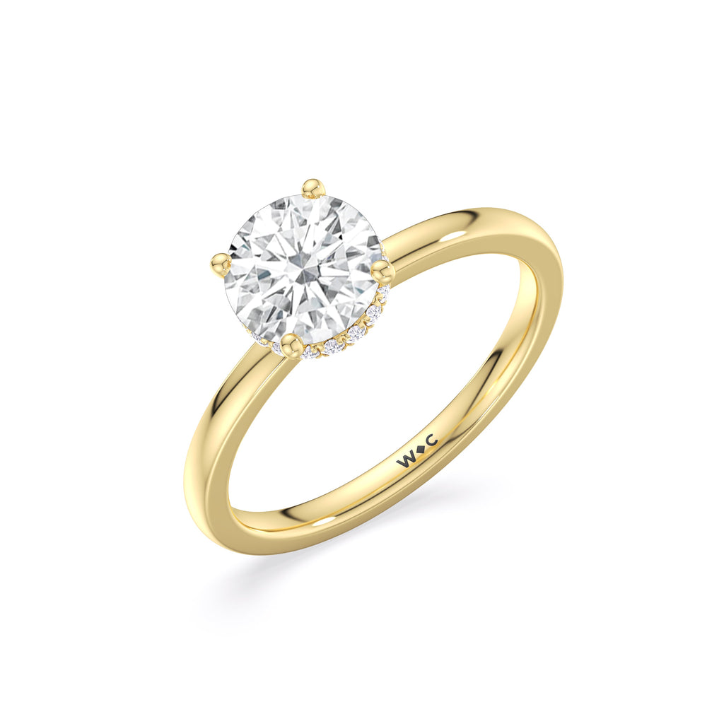 Modern Fine Line High Hidden Halo Solitaire Ring with Round Cut Diamond in 14KT Yellow Gold view 4
