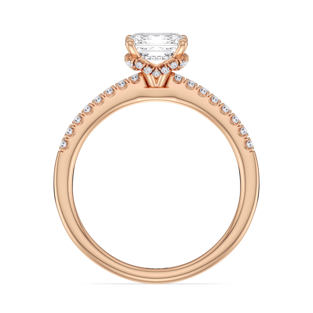 Arc Hidden Halo Engagement Ring with Asscher Cut Diamond in 14KT Rose Gold view 2
