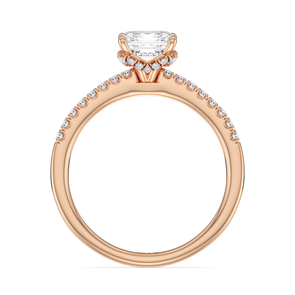 Asscher Cut Arc Hidden Halo Lab Grown Diamond Engagement Ring (E+ VVS+) with Lab Grown Diamond in 14KT Rose Gold view 2
