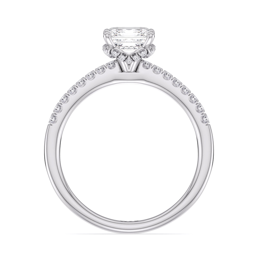 Arc Hidden Halo Engagement Ring with Asscher Cut Diamond in 14KT Platinum view 2
