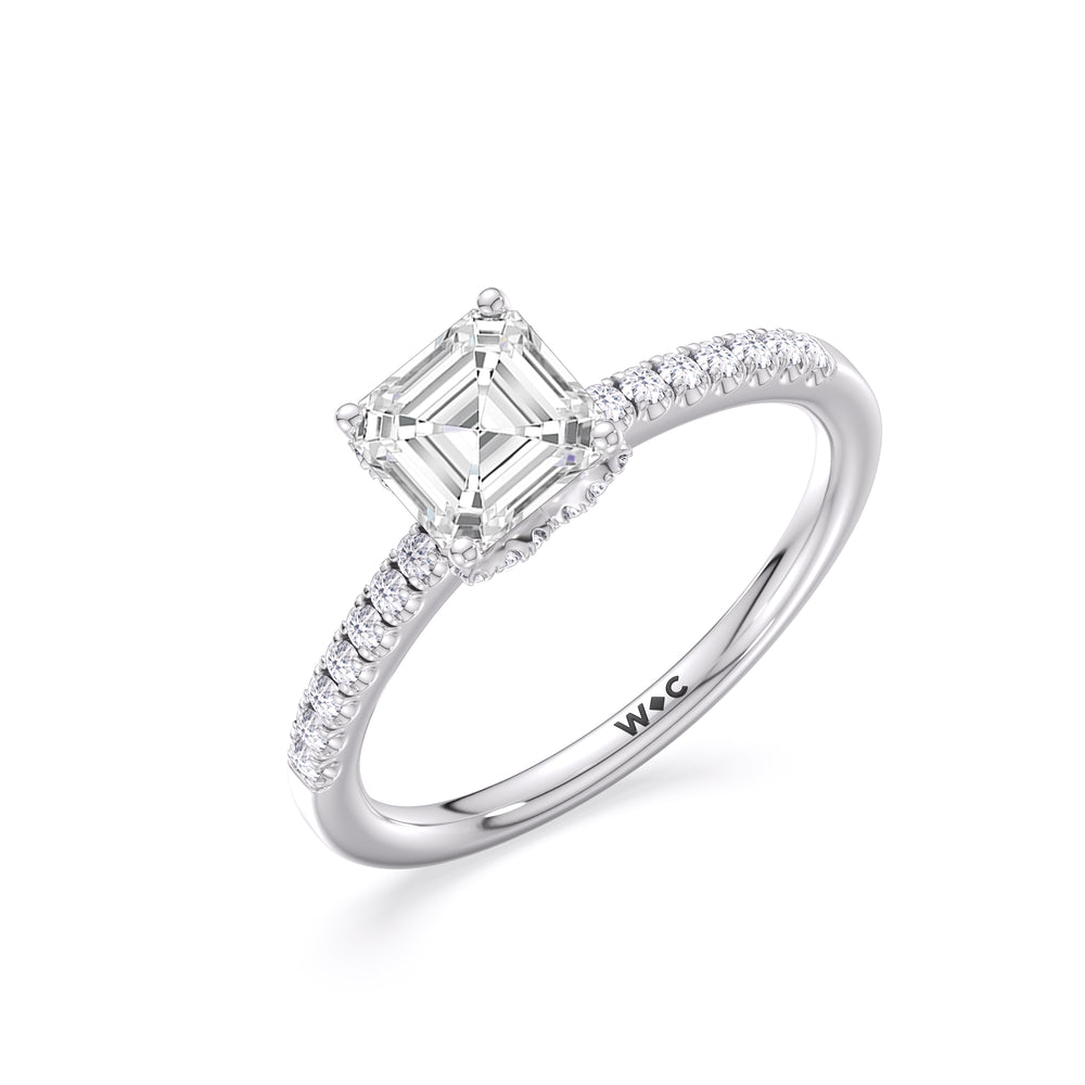 Arc Hidden Halo Engagement Ring with Asscher Cut Diamond in 14KT Platinum view 3
