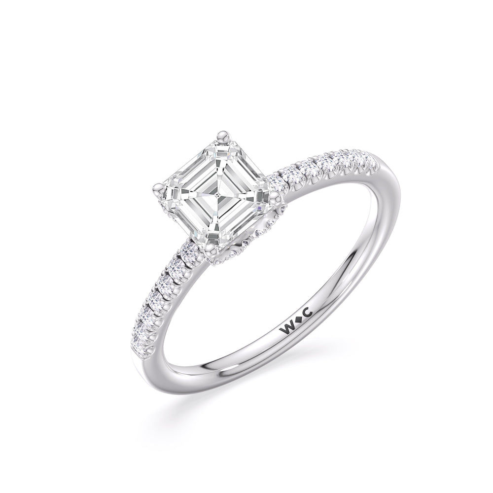 Asscher Cut Arc Hidden Halo Lab Grown Diamond Engagement Ring (E+ VVS+) with Lab Grown Diamond in 14KT Platinum view 3
