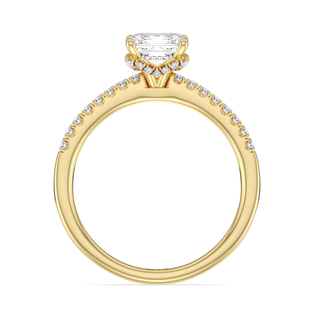 Arc Hidden Halo Engagement Ring with Asscher Cut Diamond in 14KT Yellow Gold view 2
