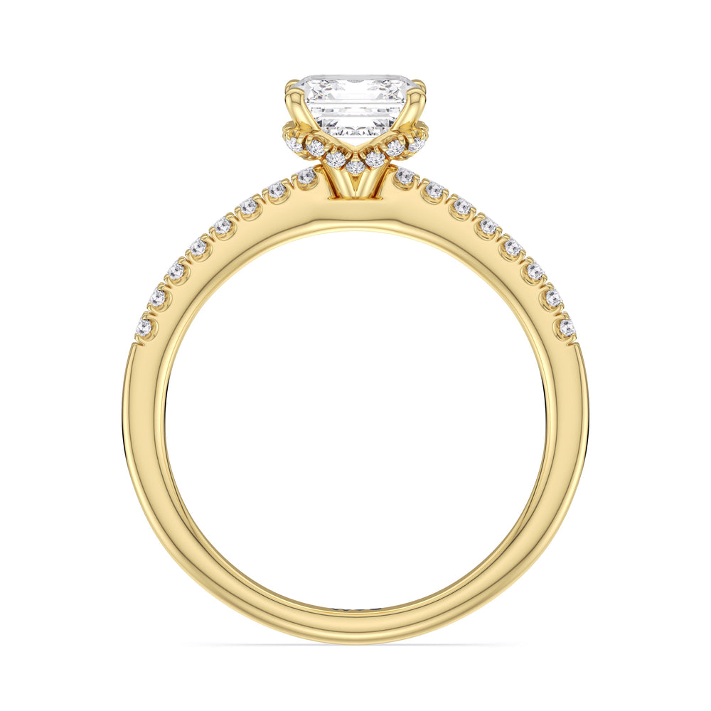 Asscher Cut Arc Hidden Halo Lab Grown Diamond Engagement Ring (E+ VVS+) with Lab Grown Diamond in 14KT Yellow Gold view 2
