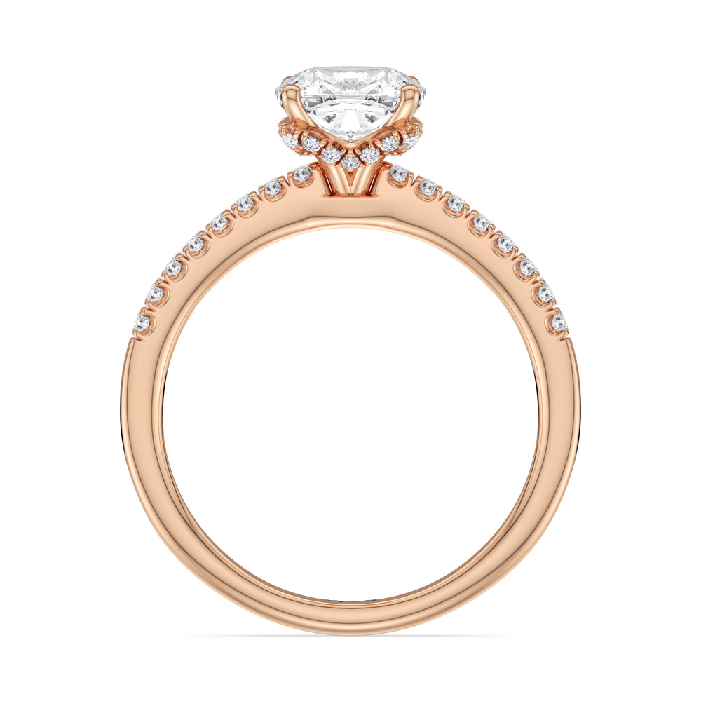 Arc Hidden Halo Engagement Ring with Cushion Cut Diamond in 14KT Rose Gold view 2
