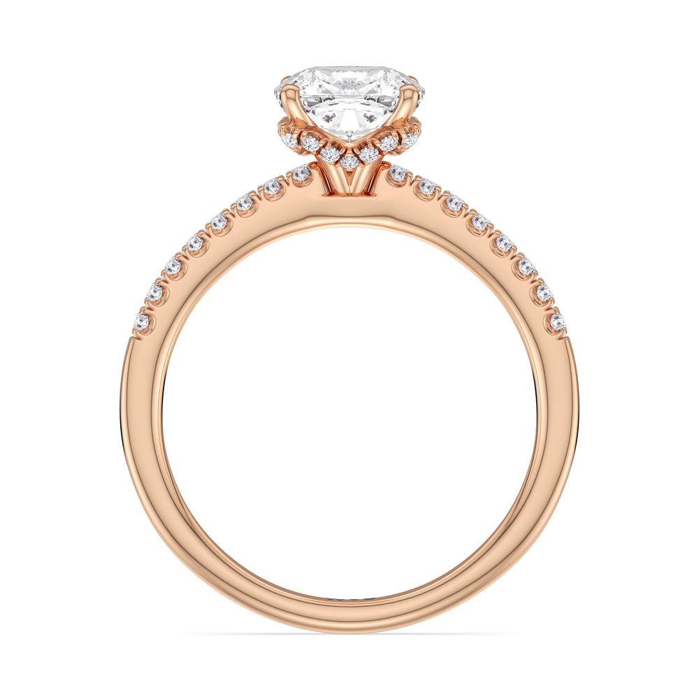 Cushion Cut Arc Hidden Halo Lab Grown Diamond Engagement Ring (E+ VVS+) with Lab Grown Diamond in 14KT Rose Gold view 2
