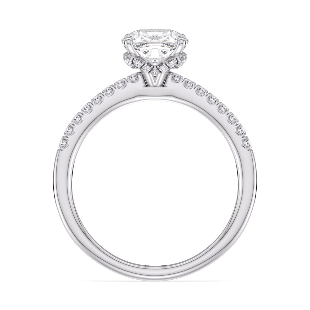 Arc Hidden Halo Engagement Ring with Cushion Cut Diamond in 14KT Platinum view 2
