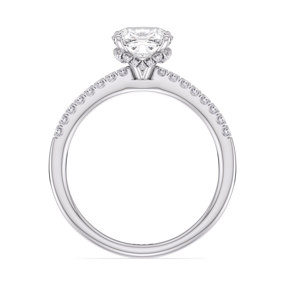 Cushion Cut Arc Hidden Halo Lab Grown Diamond Engagement Ring (E+ VVS+) with Lab Grown Diamond in 14KT Platinum view 2
