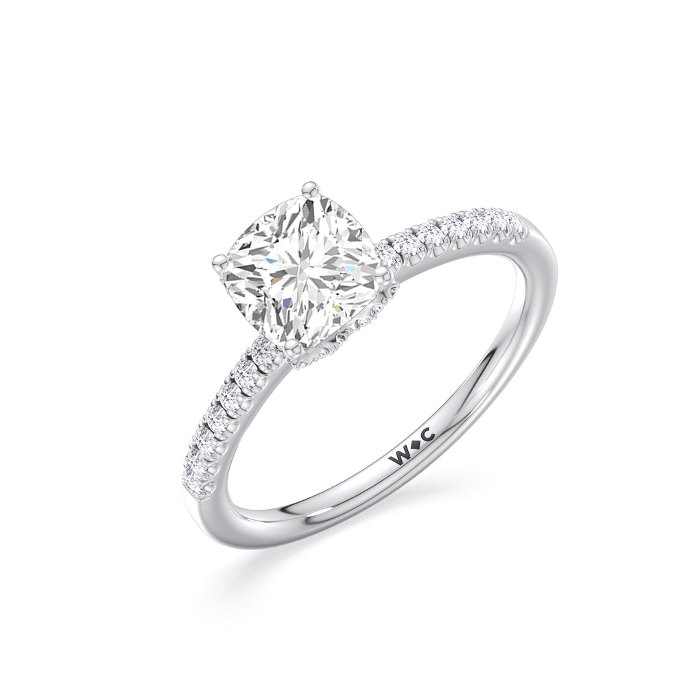 Cushion Cut Arc Hidden Halo Lab Grown Diamond Engagement Ring (E+ VVS+) with Lab Grown Diamond in 14KT Platinum view 3
