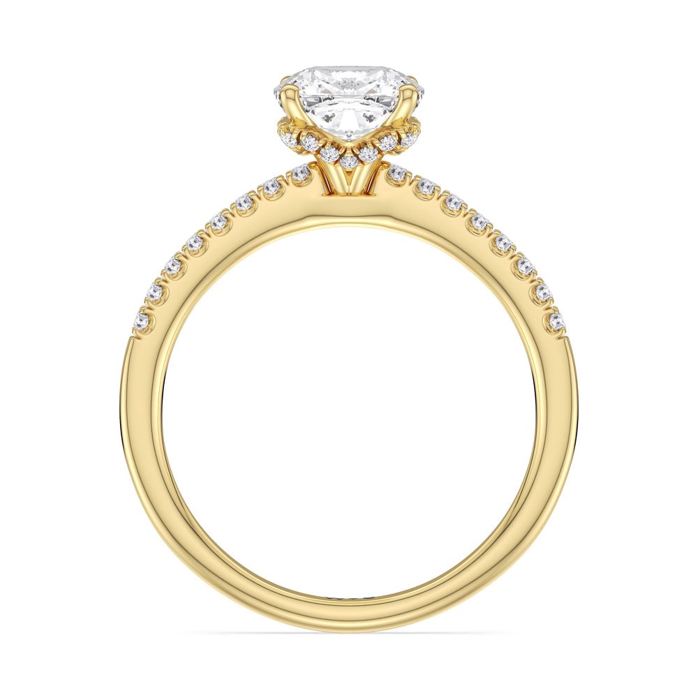 Arc Hidden Halo Engagement Ring with Cushion Cut Diamond in 14KT Yellow Gold view 2
