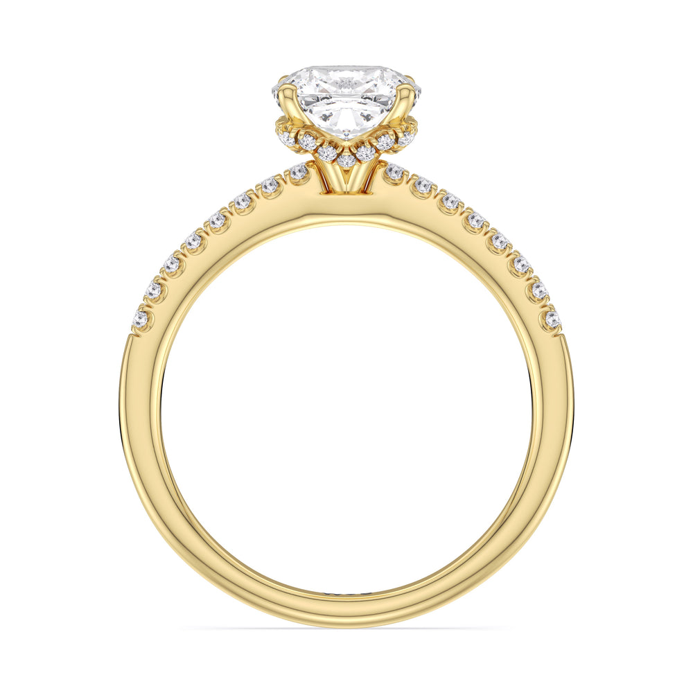 Cushion Cut Arc Hidden Halo Lab Grown Diamond Engagement Ring (E+ VVS+) with Lab Grown Diamond in 14KT Yellow Gold view 2
