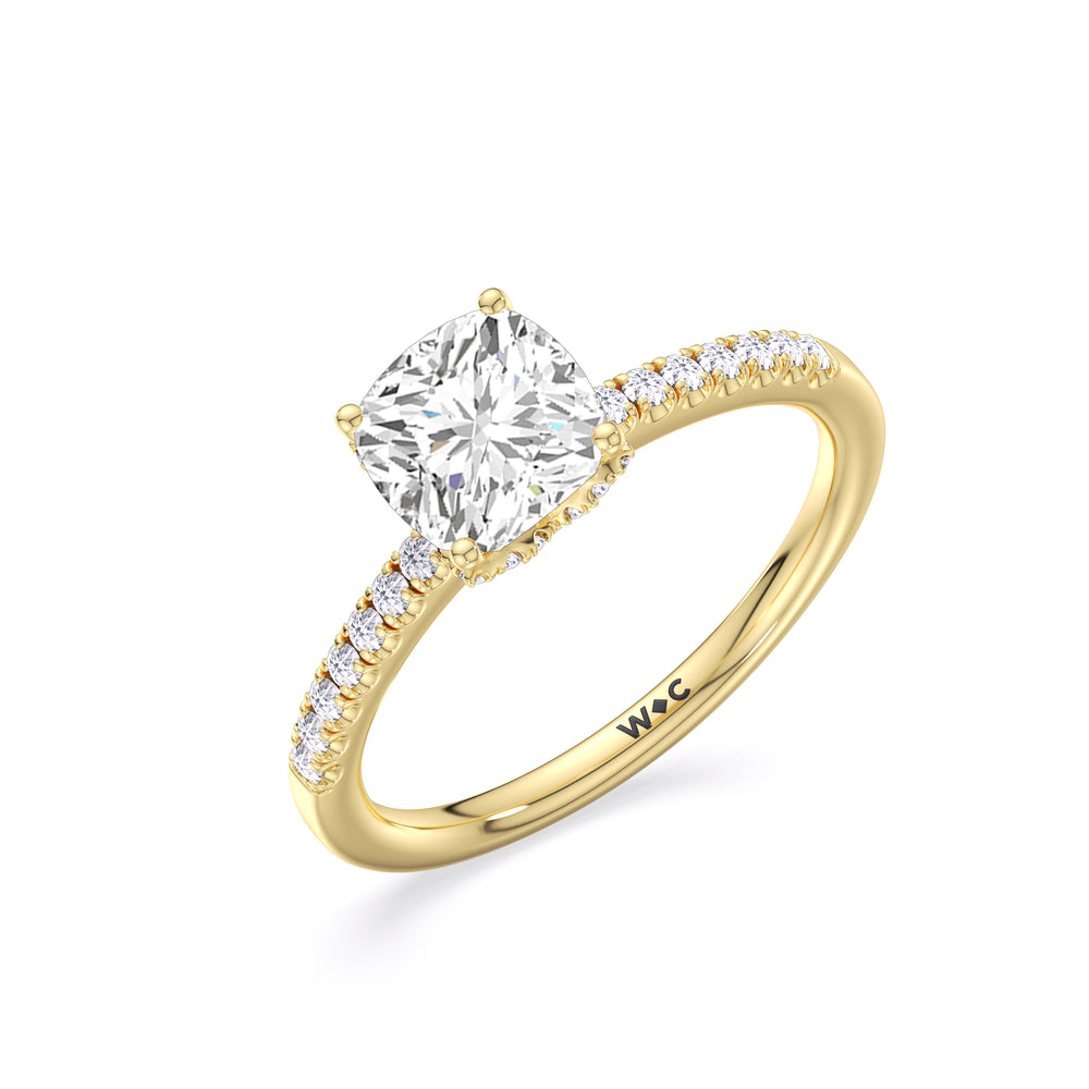 Arc Hidden Halo Engagement Ring with Cushion Cut Diamond in 14KT Yellow Gold view 3
