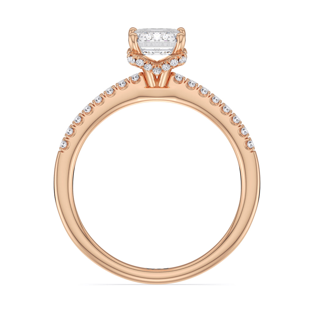 Arc Hidden Halo Engagement Ring with Emerald Cut Diamond in 14KT Rose Gold view 2

