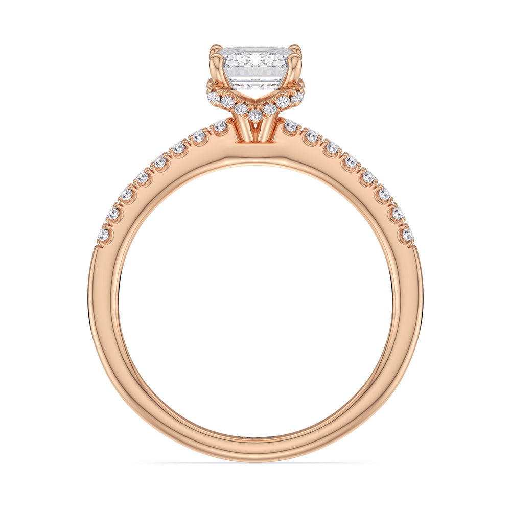 Emerald Cut Arc Hidden Halo Lab Grown Diamond Engagement Ring (E+ VVS+) with Lab Grown Diamond in 14KT Rose Gold view 2
