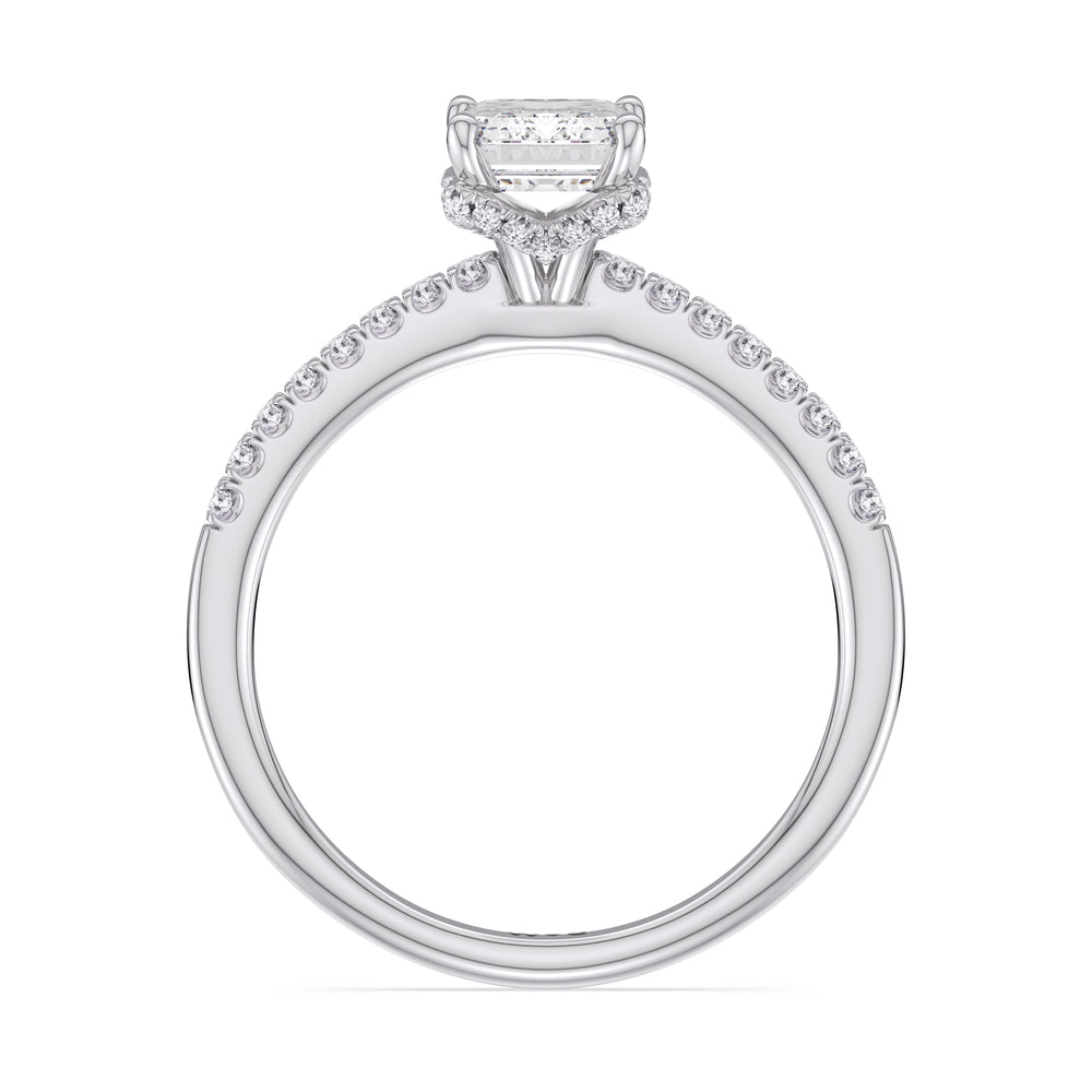 Arc Hidden Halo Engagement Ring with Emerald Cut Diamond in 14KT Platinum view 2
