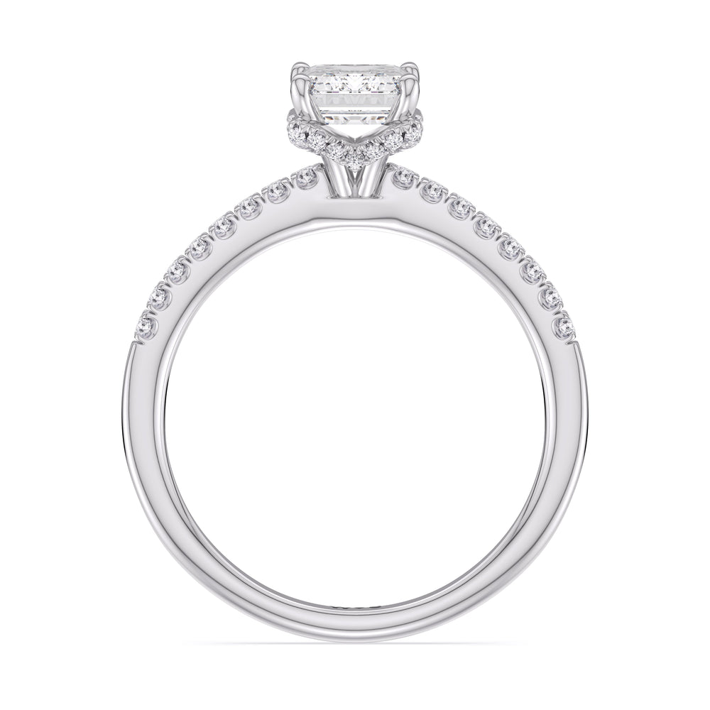 Emerald Cut Arc Hidden Halo Lab Grown Diamond Engagement Ring (E+ VVS+) with Lab Grown Diamond in 14KT Platinum view 2
