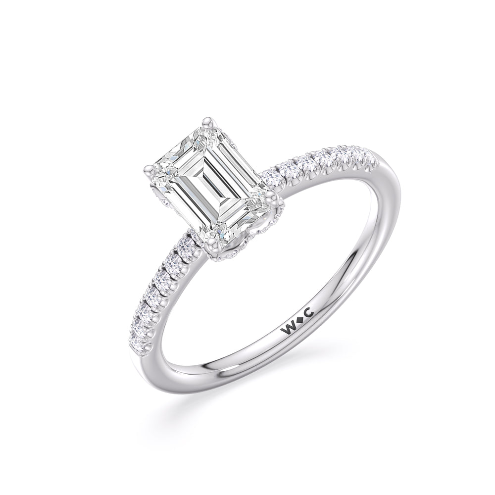 Arc Hidden Halo Engagement Ring with Emerald Cut Diamond in 14KT Platinum view 3
