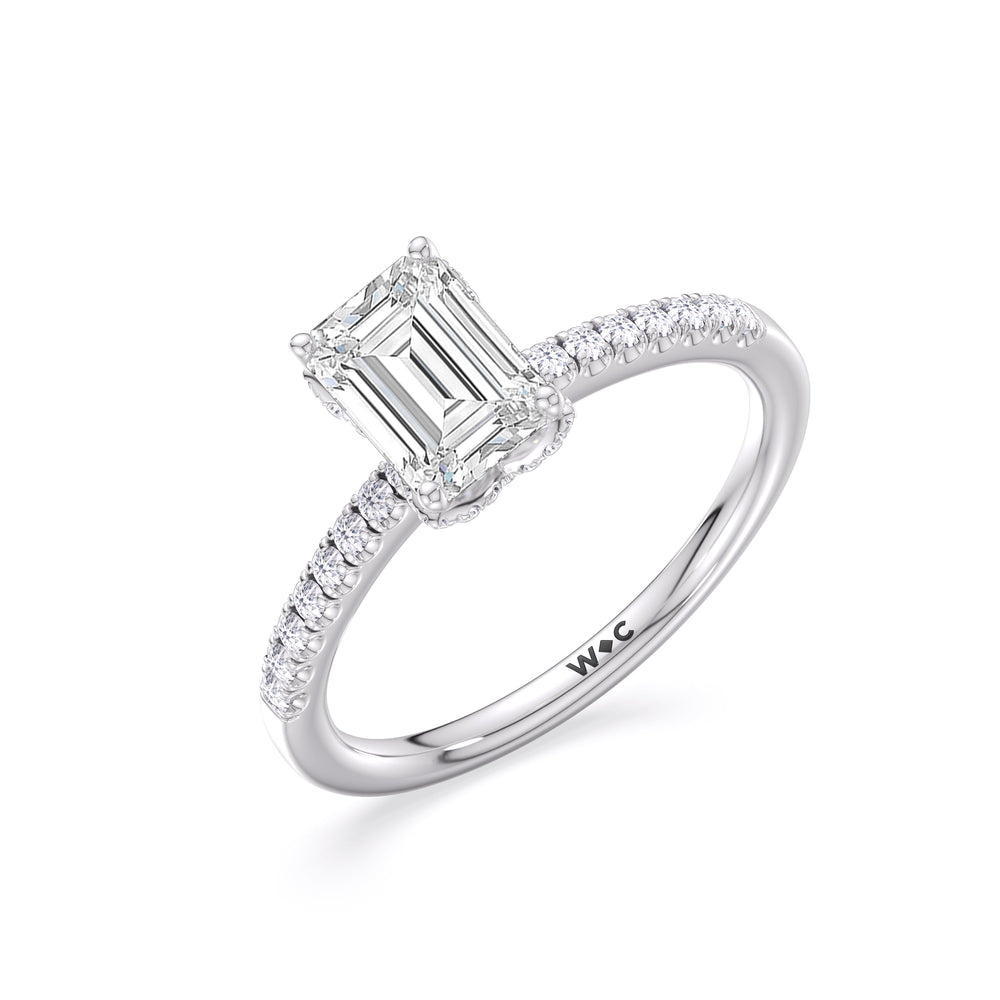 Emerald Cut Arc Hidden Halo Lab Grown Diamond Engagement Ring (E+ VVS+) with Lab Grown Diamond in 14KT Platinum view 3
