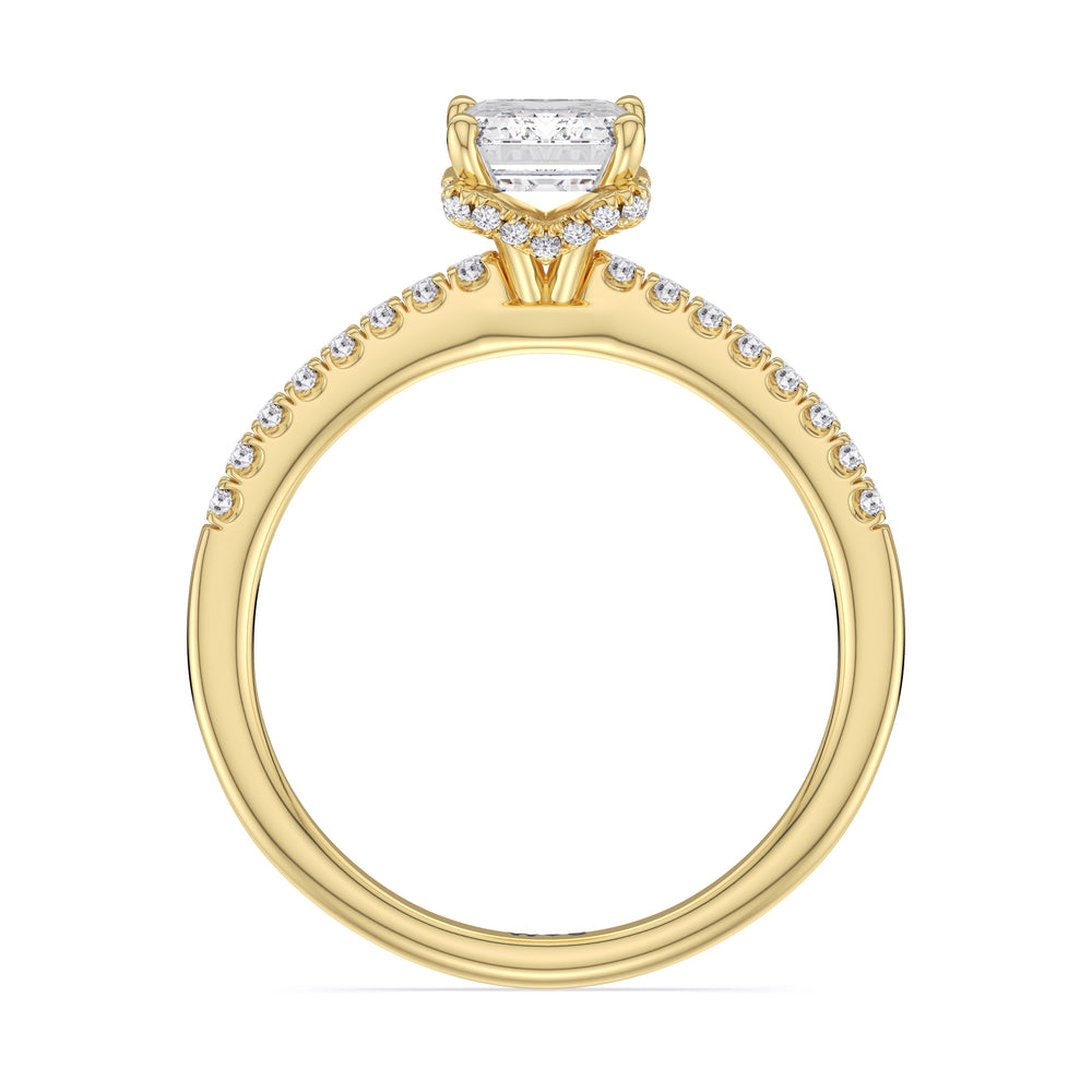 Arc Hidden Halo Engagement Ring with Emerald Cut Diamond in 14KT Yellow Gold view 2
