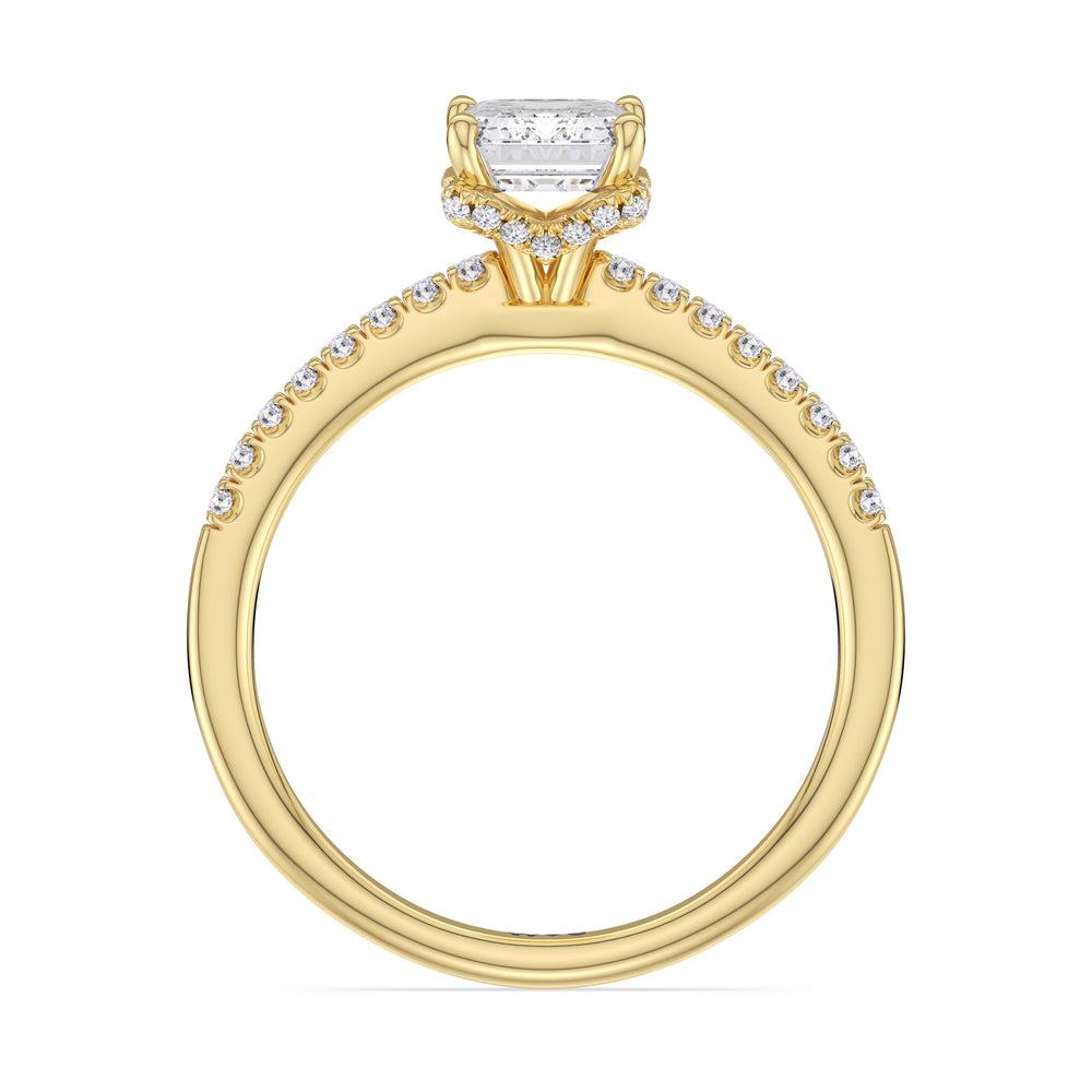 Emerald Cut Arc Hidden Halo Lab Grown Diamond Engagement Ring (E+ VVS+) with Lab Grown Diamond in 14KT Yellow Gold view 2

