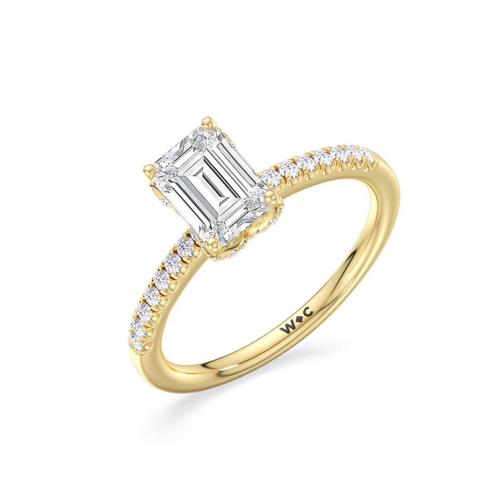Arc Hidden Halo Engagement Ring with Emerald Cut Diamond in 14KT Yellow Gold view 3
