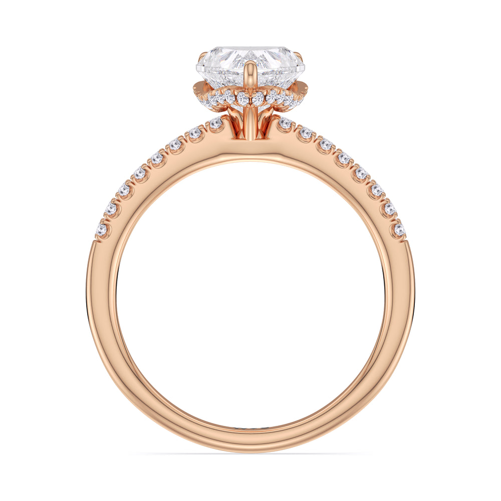 Arc Hidden Halo Engagement Ring with Heart Cut Diamond in 14KT Rose Gold view 2
