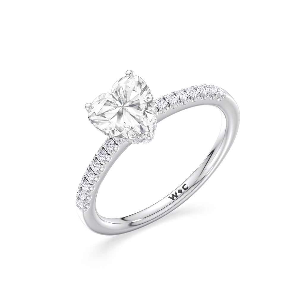 Arc Hidden Halo Engagement Ring with Heart Cut Diamond in 14KT Platinum view 3
