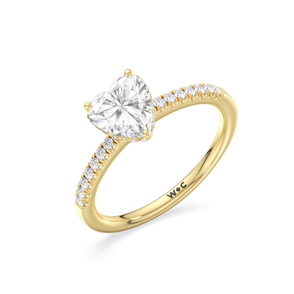 Arc Hidden Halo Engagement Ring with Heart Cut Diamond in 14KT Yellow Gold view 3
