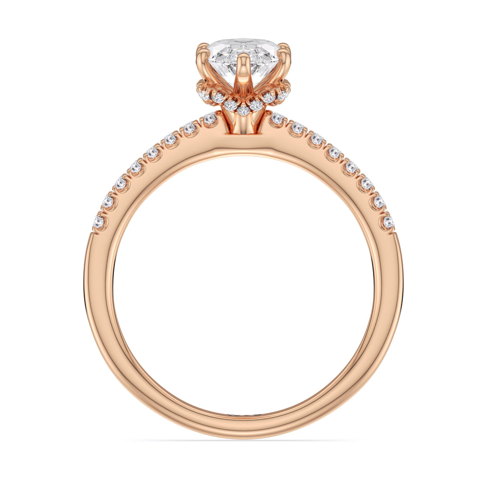 Marquise Cut Arc Hidden Halo Lab Grown Diamond Engagement Ring (E+ VVS+) with Lab Grown Diamond in 14KT Rose Gold view 2
