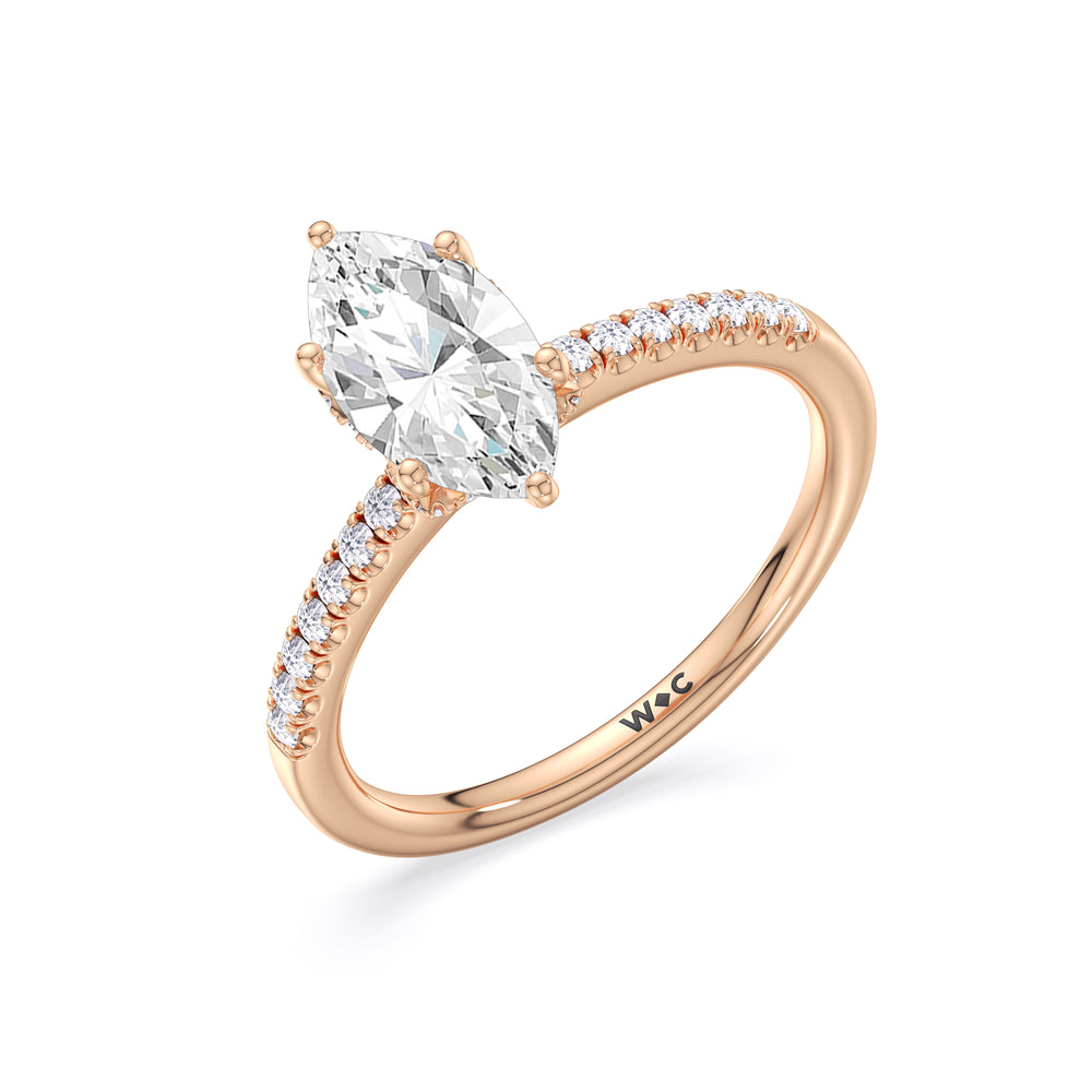 Arc Hidden Halo Engagement Ring with Marquise Cut Diamond in 14KT Rose Gold view 3
