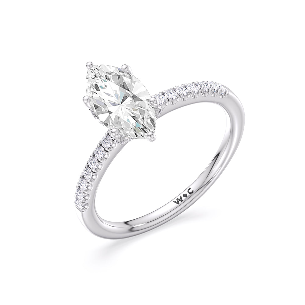 Arc Hidden Halo Engagement Ring with Marquise Cut Diamond in 14KT Platinum view 3
