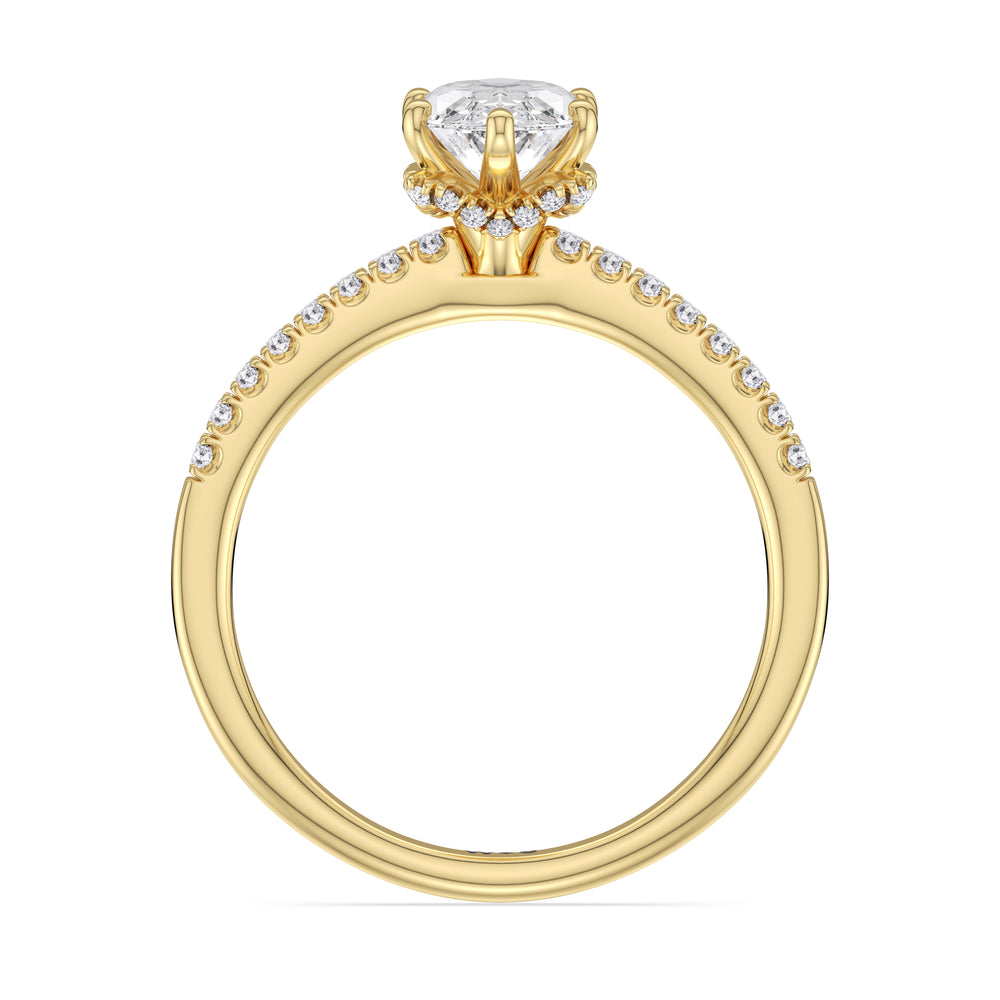 Arc Hidden Halo Engagement Ring with Marquise Cut Diamond in 14KT Yellow Gold view 2
