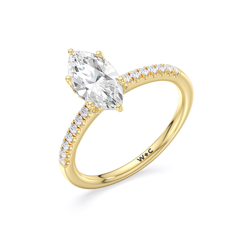 Arc Hidden Halo Engagement Ring with Marquise Cut Diamond in 14KT Yellow Gold view 3
