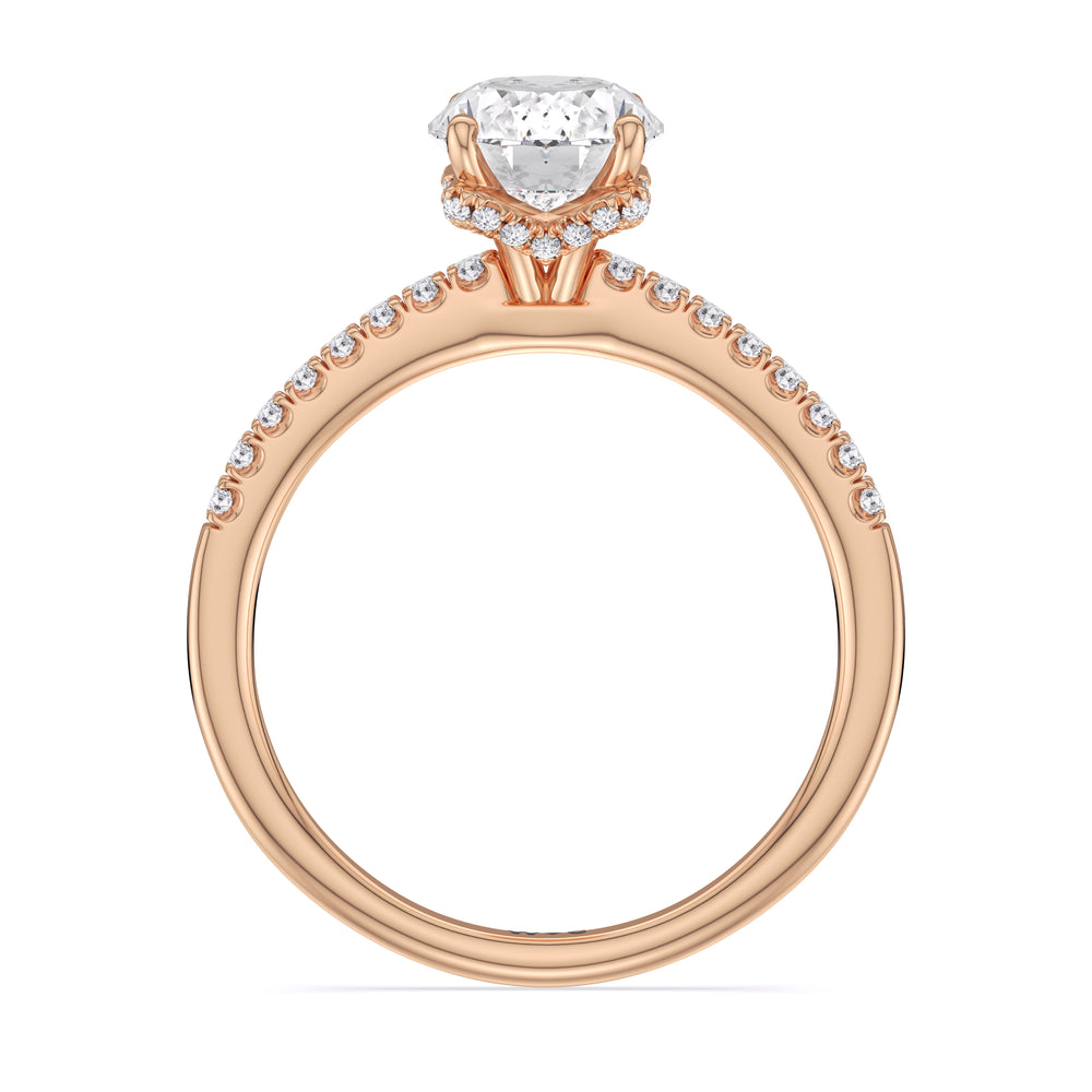 Arc Hidden Halo Engagement Ring with Oval Cut Diamond in 14KT Rose Gold view 3

