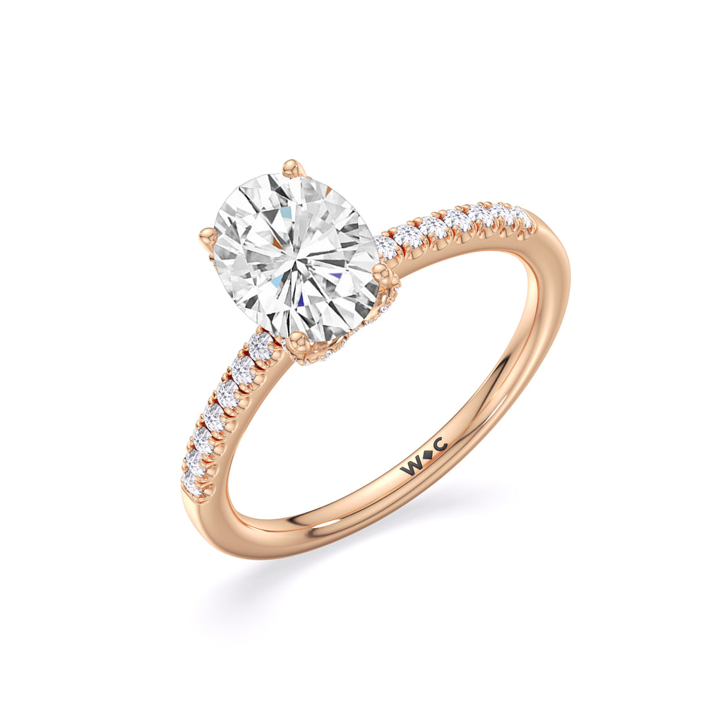 Arc Hidden Halo Engagement Ring with Oval Cut Diamond in 14KT Rose Gold view 4
