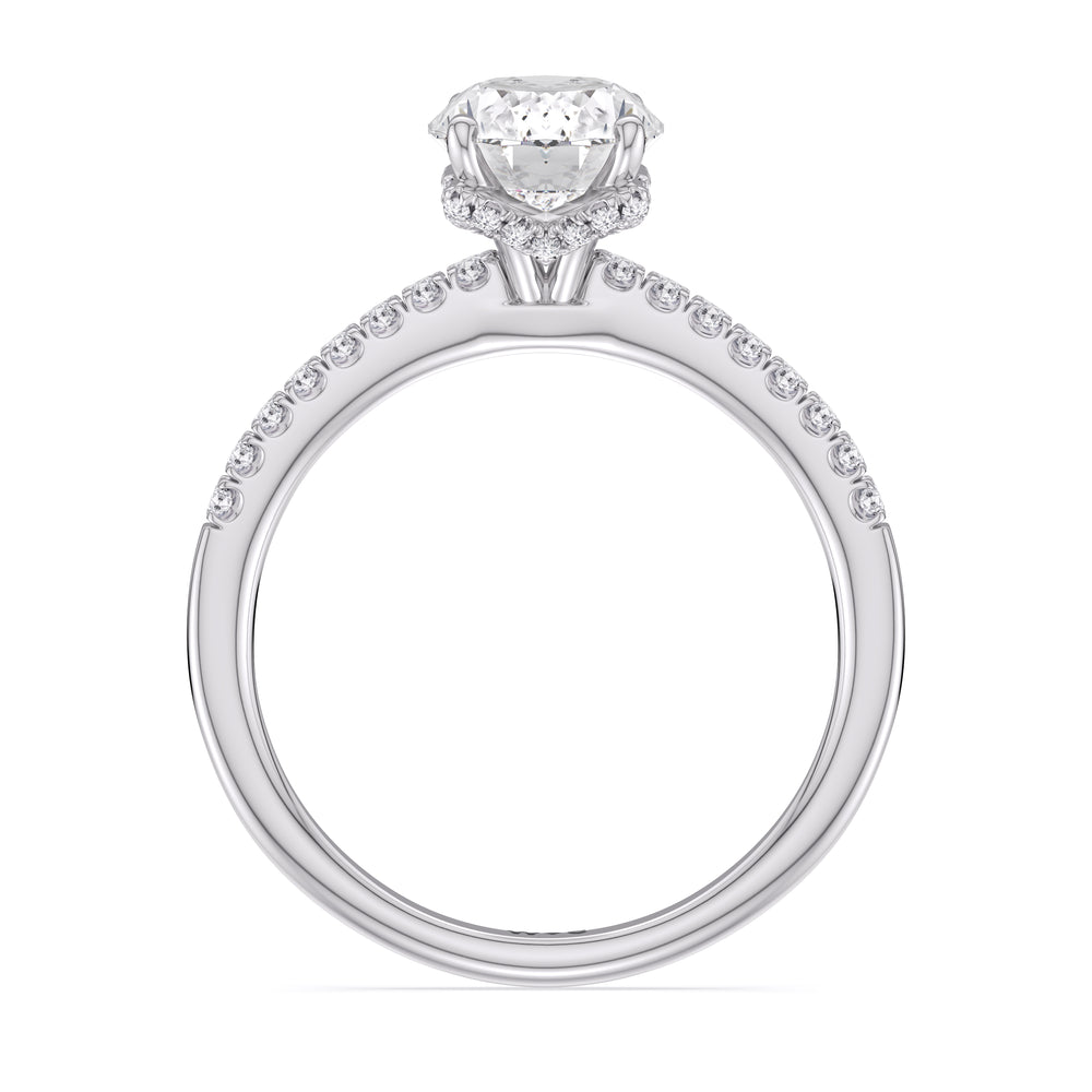 Arc Hidden Halo Engagement Ring with Oval Cut Diamond in 14KT Platinum view 3

