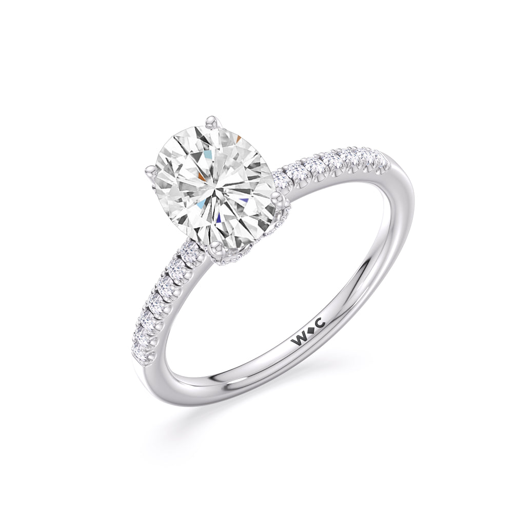 Arc Hidden Halo Engagement Ring with Oval Cut Diamond in 14KT Platinum view 4
