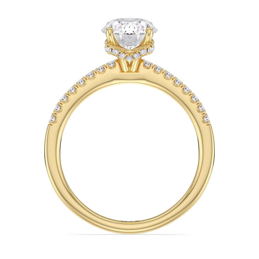Arc Hidden Halo Engagement Ring with Oval Cut Diamond in 14KT Yellow Gold view 3
